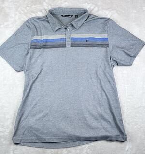 Travis Mathew Polo Shirt Men's XXL Grey Short Sleeve Golf Preppy Soft Stripe